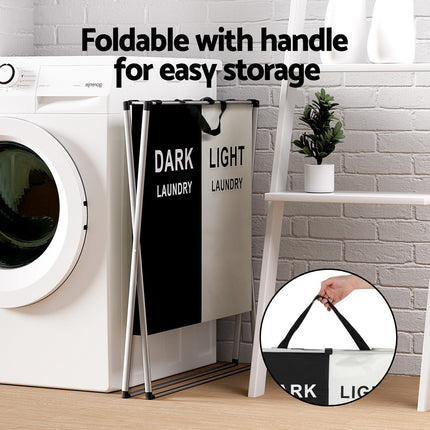 Artiss Laundry Basket Hamper Large Foldable Washing Clothes Storage 2 Sections 5