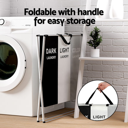 Artiss Laundry Basket Hamper Large Foldable Washing Clothes Storage 3 Sections 5