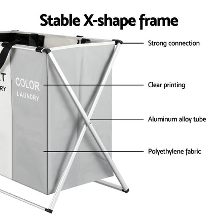 Artiss Laundry Basket Hamper Large Foldable Washing Clothes Storage 3 Sections 6
