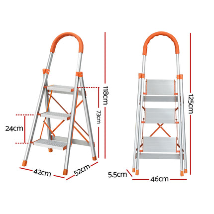 Giantz 3 Step Ladder Multi-Purpose Folding Aluminium Light Weight Non Slip Platform 2