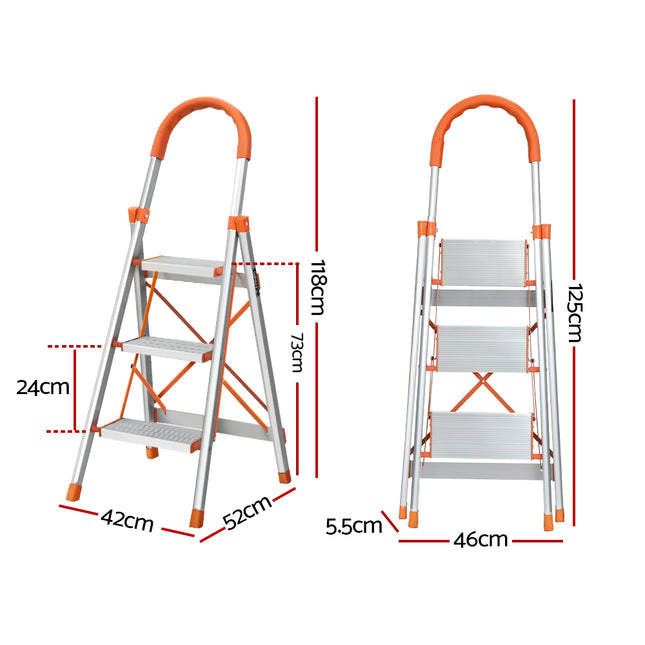 Giantz 3 Step Ladder Multi-Purpose Folding Aluminium Light Weight Non Slip Platform 2