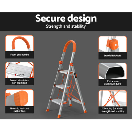 Giantz 3 Step Ladder Multi-Purpose Folding Aluminium Light Weight Non Slip Platform 5