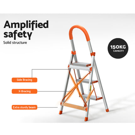 Giantz 3 Step Ladder Multi-Purpose Folding Aluminium Light Weight Non Slip Platform 7
