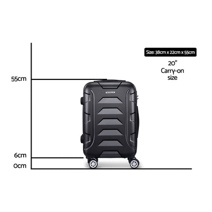 Wanderlite 20 Inch Luggage with Zipper Lock Travel Suitcase Carry On Hard Shell Luggage Case Black 2
