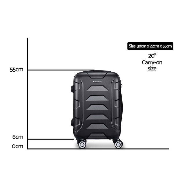Wanderlite 20 Inch Luggage with Zipper Lock Travel Suitcase Carry On Hard Shell Luggage Case Black 2