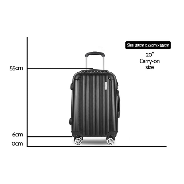 Wanderlite 20 Inch Luggage with Zipper Lock Carry On Hard Shell Travel Suitcase Luggage Case Black 2