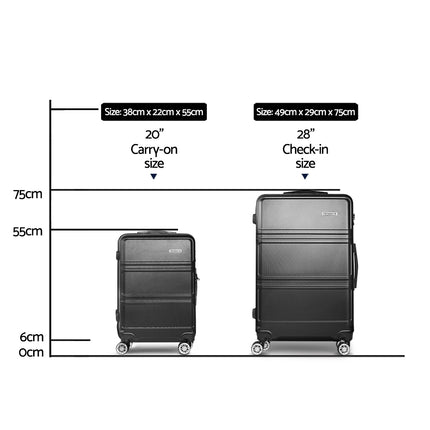 Wanderlite 2Set 20-28 Inch Luggage with TSA Lock Spinner Travel Suitcase Carry On Hard Shell Luggage Case Black 2