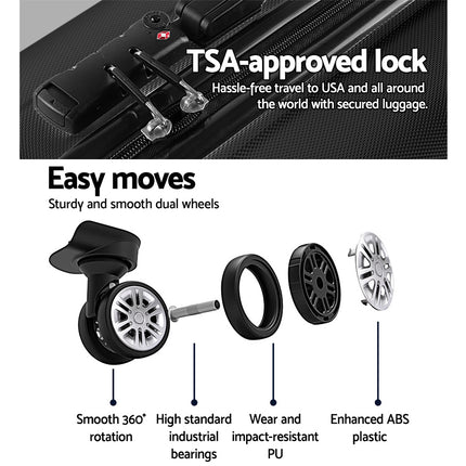 Wanderlite 2Set 20-28 Inch Luggage with TSA Lock Spinner Travel Suitcase Carry On Hard Shell Luggage Case Black 5