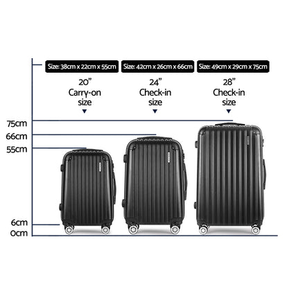 Wanderlite 3 Set Luggage 20-24-28 Inch with TSA Lock Spinner Hard Shell Travel Suitcase Luggage Organiser Case Black 2