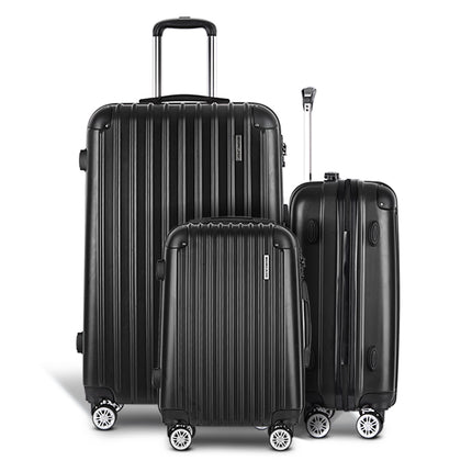 Wanderlite 3 Set Luggage 20-24-28 Inch with TSA Lock Spinner Hard Shell Travel Suitcase Luggage Organiser Case Black 3