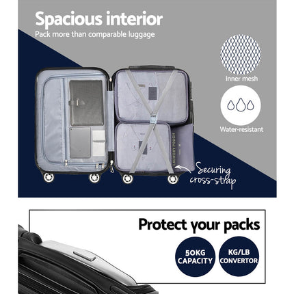 Wanderlite 3 Set Luggage 20-24-28 Inch with TSA Lock Spinner Hard Shell Travel Suitcase Luggage Organiser Case Black 6