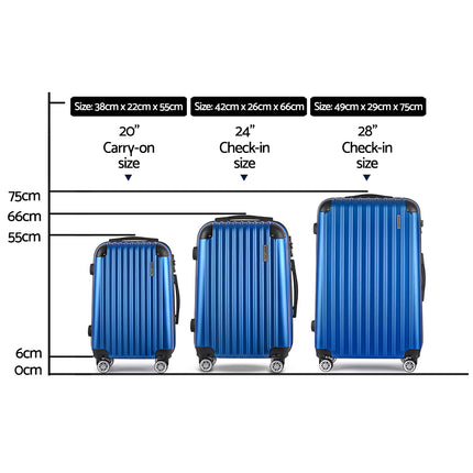 Wanderlite 3 Set Luggage 20-24-28 Inch with TSA Lock Spinner Hard Shell Travel Suitcase Luggage Organiser Case Blue 2