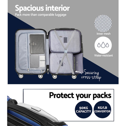 Wanderlite 3 Set Luggage 20-24-28 Inch with TSA Lock Spinner Hard Shell Travel Suitcase Luggage Organiser Case Blue 6