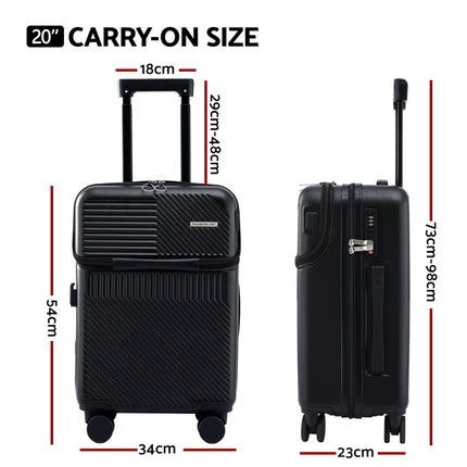 Wanderlite 20" Luggage Suitcase Front Pocket Travel Carry On TSA Black 2