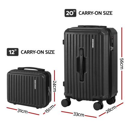 Wanderlite 2pcs Trunk Luggage Suitcase Travel Carry On TSA Lock 12" 20" Black 2