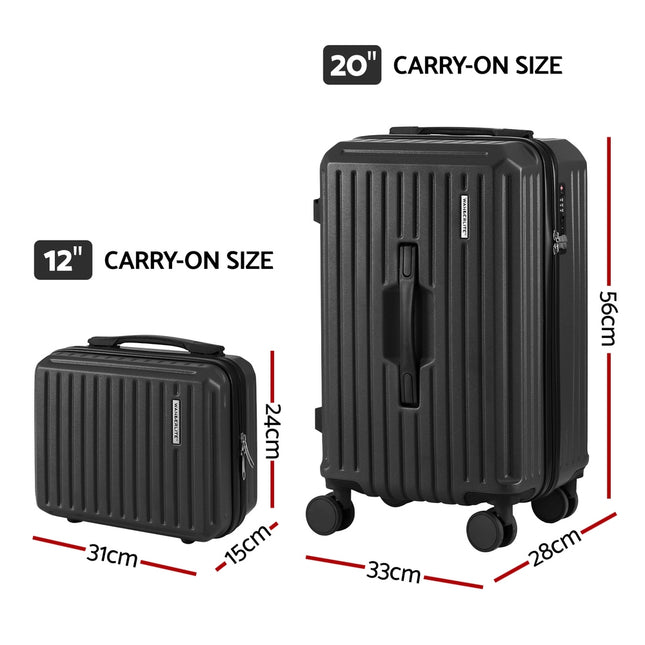 Wanderlite 2pcs Trunk Luggage Suitcase Travel Carry On TSA Lock 12" 20" Black 2