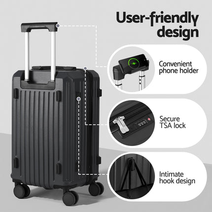 Wanderlite 2pcs Trunk Luggage Suitcase Travel Carry On TSA Lock 12" 20" Black 5