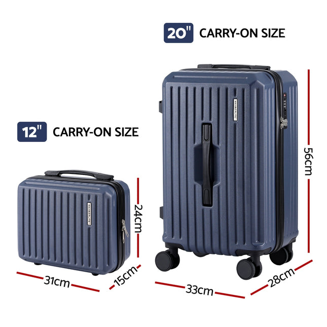 Wanderlite 2pcs Trunk Luggage Suitcase Travel Carry On TSA Lock 12" 20" Navy 2