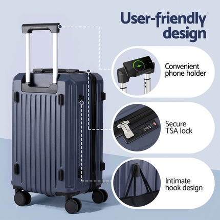 Wanderlite 2pcs Trunk Luggage Suitcase Travel Carry On TSA Lock 12" 20" Navy 5