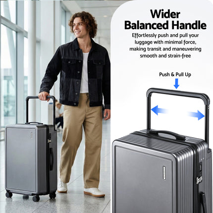 Wanderlite 28" Wide Handle Luggage Suitcase Travel TSA Lock Anthracite Grey 4