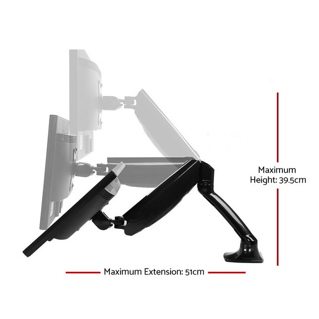 Artiss Monitor Arm Gas Spring Dual Desk Mount Screen Holder 2