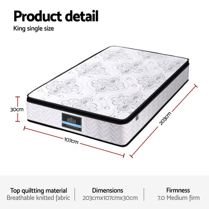 Giselle Bedding King Single Mattress 30cm Pocket Spring Euro Top Medium Firm Foam 3