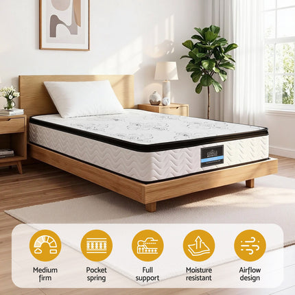 Giselle Bedding King Single Mattress 30cm Pocket Spring Euro Top Medium Firm Foam 5