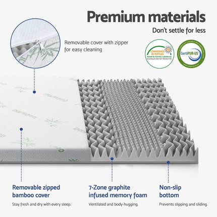 Giselle Bedding 8cm Memory Foam Mattress Topper 7-Zone Graphite King 5