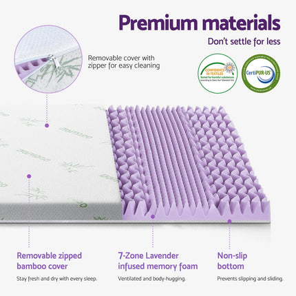 Giselle 8cm Memory Foam Mattress Topper Lavender Infused Bamboo Cover 7-Zone King 5
