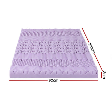 Giselle 8cm Memory Foam Mattress Topper Lavender Infused Bamboo Cover 7-Zone Single 2
