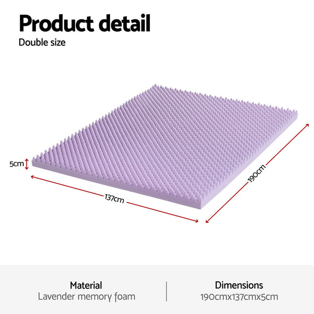 Giselle 5cm Memory Foam Mattress Topper Lavender Infused Egg Crate Pad Mat Double 2