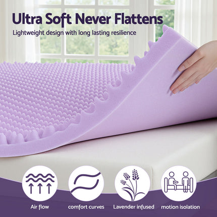 Giselle 5cm Memory Foam Mattress Topper Lavender Infused Egg Crate Pad Mat Double 6