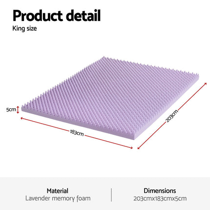 Giselle 5cm Memory Foam Mattress Topper Lavender Infused Egg Crate Pad Mat King 2