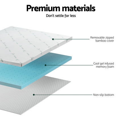 Giselle Bedding Memory Foam Mattress Topper Ventilated Cool Gel 5cm King Single 6