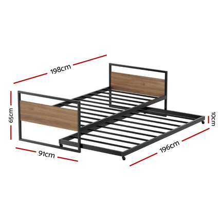 Artiss Bed Frame 2x Single Size Metal Trundle Daybed DEAN 2