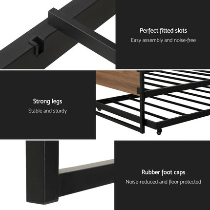 Artiss Bed Frame 2x Single Size Metal Trundle Daybed DEAN 6