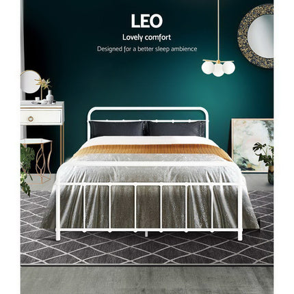 Artiss Bed Frame Metal Bed Frame LEO - Double (White) 3