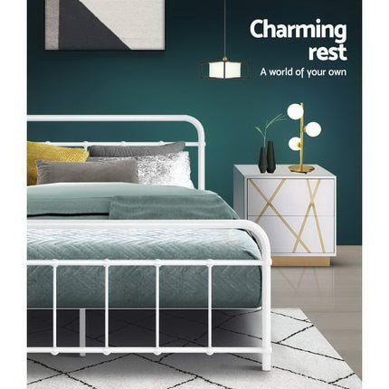 Artiss Bed Frame Metal Bed Frame LEO - Double (White) 5