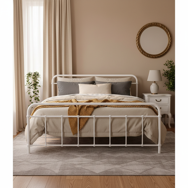 Artiss Bed Frame Metal Bed Frame LEO - Queen (White)