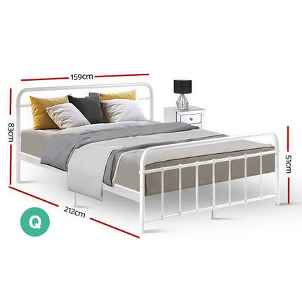 Artiss Bed Frame Metal Bed Frame LEO - Queen (White) 2