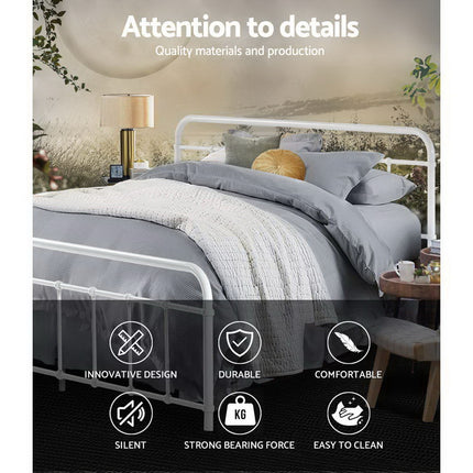 Artiss Bed Frame Metal Bed Frame LEO - Queen (White) 4