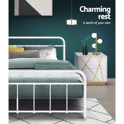 Artiss Bed Frame Metal Bed Frame LEO - Queen (White) 5