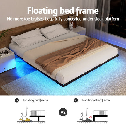 Artiss Double Bed Frame,Floating Metal Bed Frame with Smart LED Lights - Sturdy Metal Platform Bed Base, Silent Design, Tool-Free Assembly, 300KG Capacity for Home/Hotel/Master Bedroom​ 4