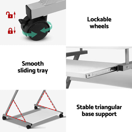 Artiss Computer Desk Keyboard Tray Shelf White 60CM 6
