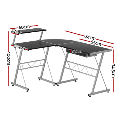 Artiss Computer Desk L-Shape Keyboard Tray Shelf Black 2