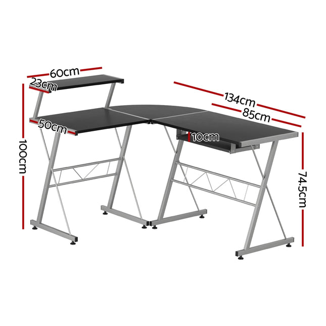Artiss Computer Desk L-Shape Keyboard Tray Shelf Black 2