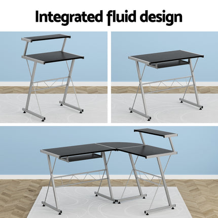 Artiss Computer Desk L-Shape Keyboard Tray Shelf Black 4