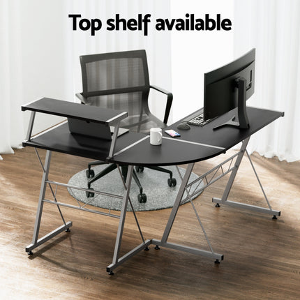 Artiss Computer Desk L-Shape Keyboard Tray Shelf Black 5