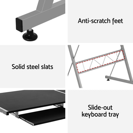 Artiss Computer Desk L-Shape Keyboard Tray Shelf Black 6