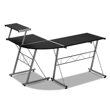 Artiss Computer Desk L-Shape Keyboard Tray Shelf Black 7